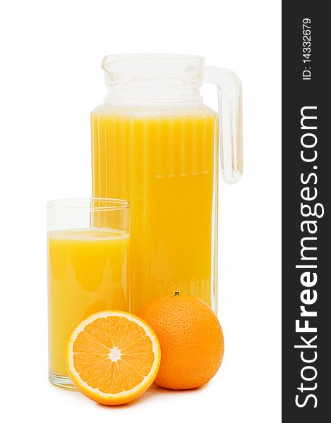 Orange juice in a decanter isolated over white