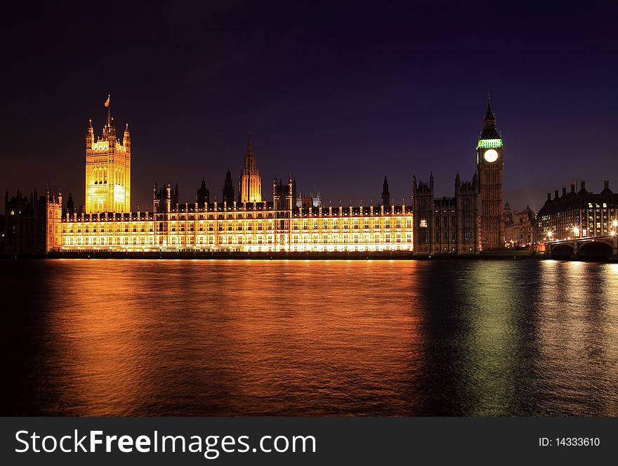 Big Ben and Westminster at night in London