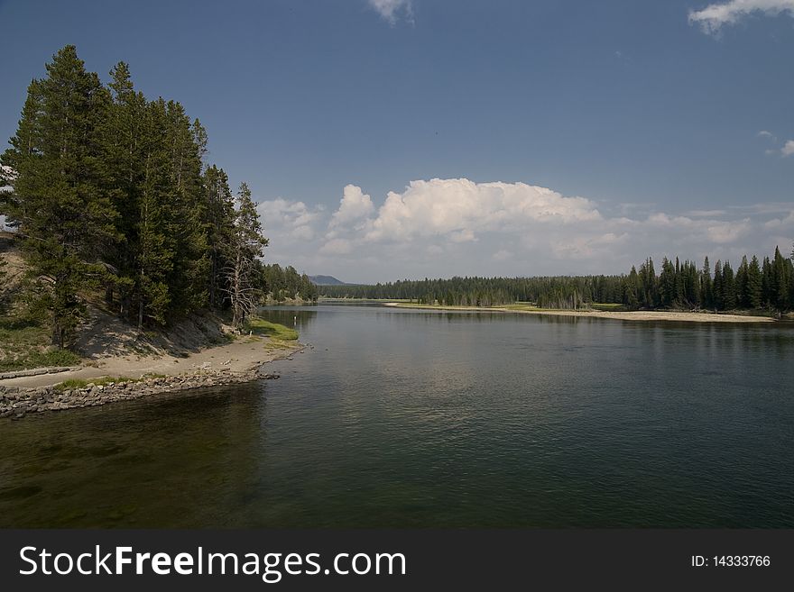 Large view of the Yellostone river in Wyoming close to the Yellowstone lake. Large view of the Yellostone river in Wyoming close to the Yellowstone lake