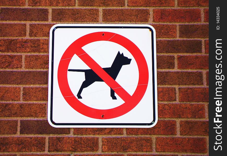 No dog allowed sign on a brick wall