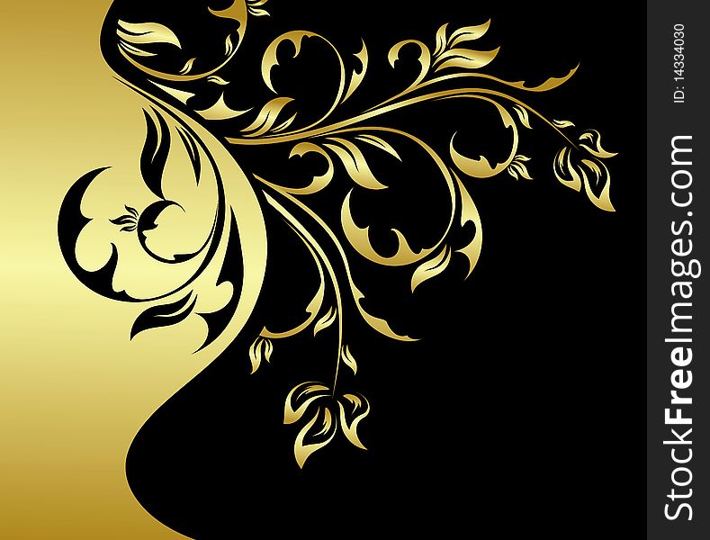 Gold floral card. 
vector illustration