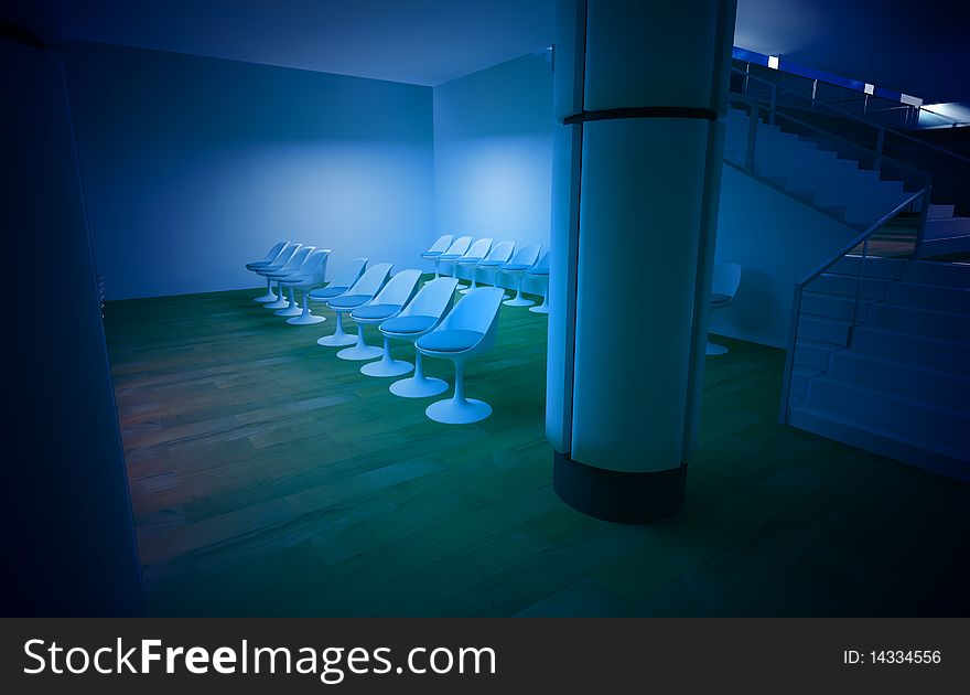 Hospital waiting room, conceptual architecture, clean space.