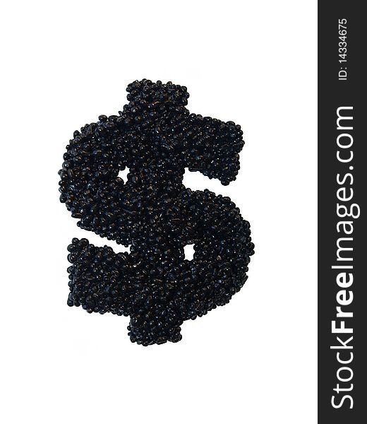 Dollar sign made of black caviar. Dollar sign made of black caviar