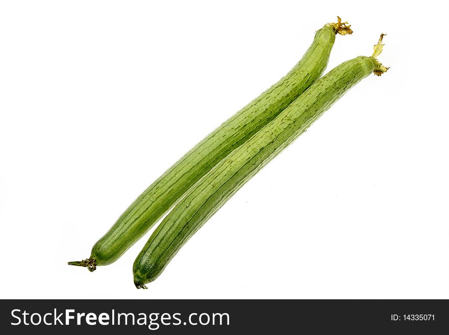 Fresh loofah isolated on white. It is very rich in nutritional value. It can not only edible, but also have medicinal value.(in traditional Chinese medicine)