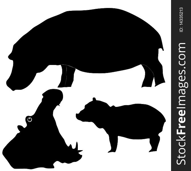 Vector black silhouette of hippopotamus