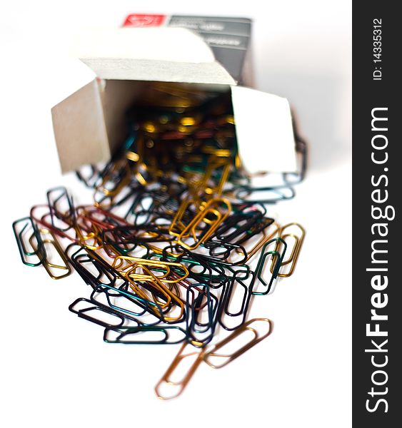 Colorful paper clips with box