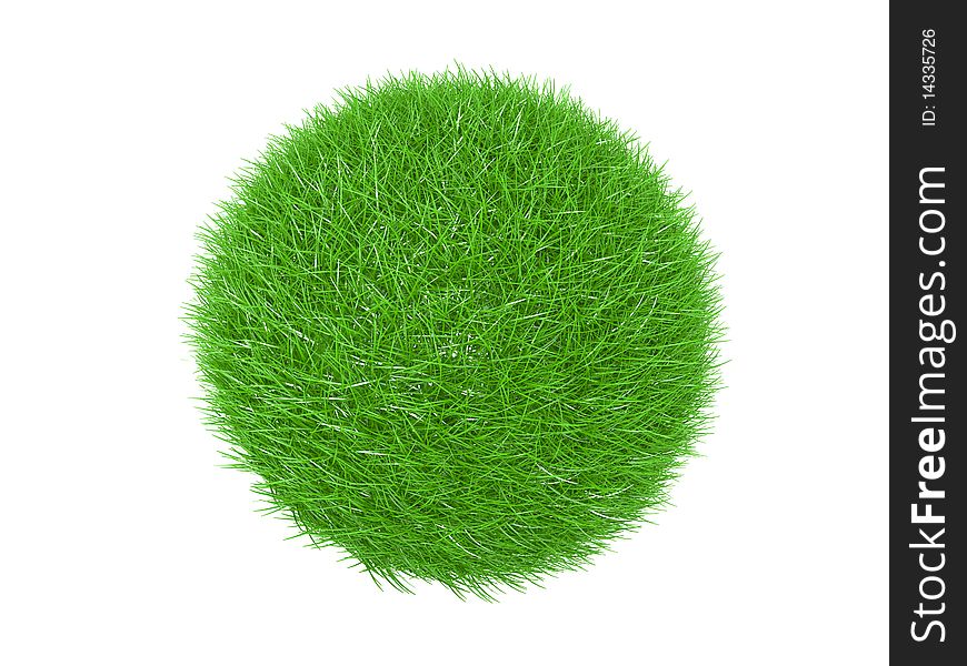 Three dimensional  of green grass ball, on a white background