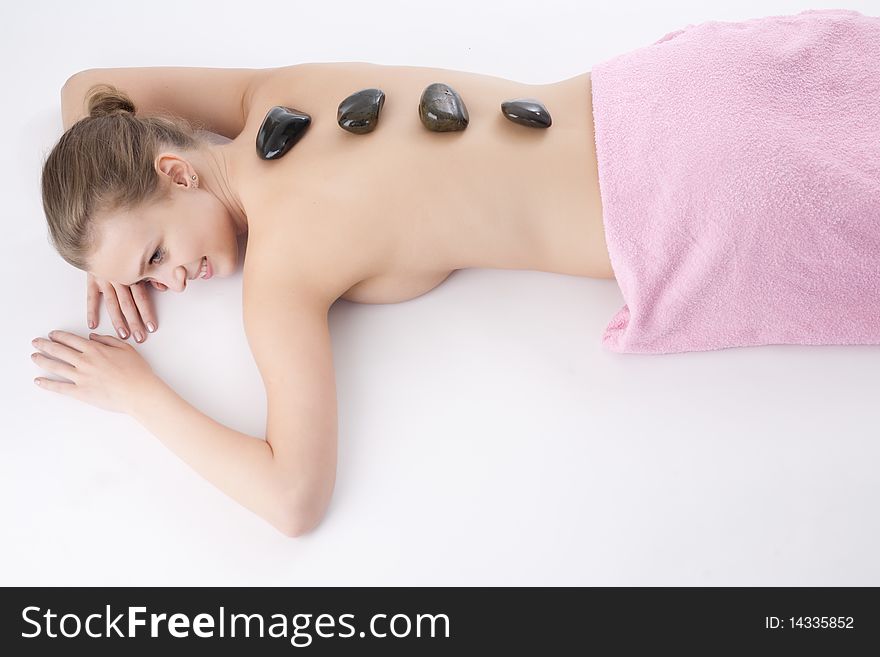 Beauty young girl  day spa on white background