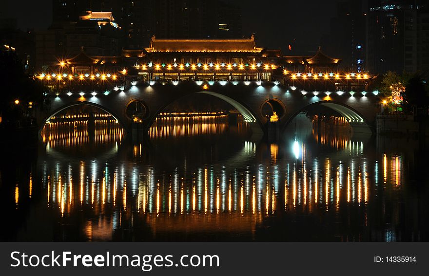 An old chinese bridge in the night