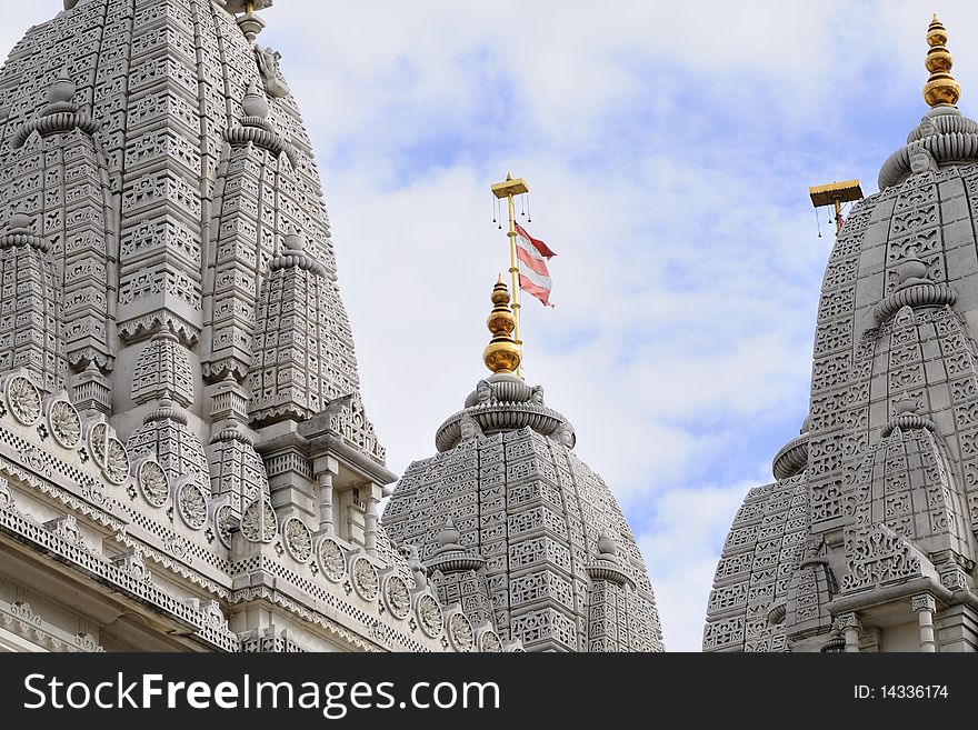 One Flag Flying On Towers Of Indian Temple