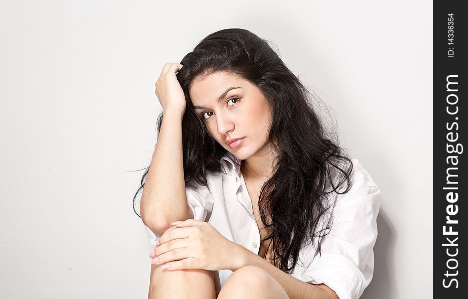 Closeup portrait of young brunette woman. Closeup portrait of young brunette woman