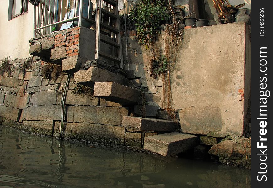 Steps descending to a river in China. Steps descending to a river in China.