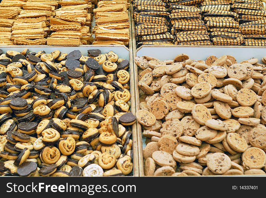 Close up of cookies on market stand