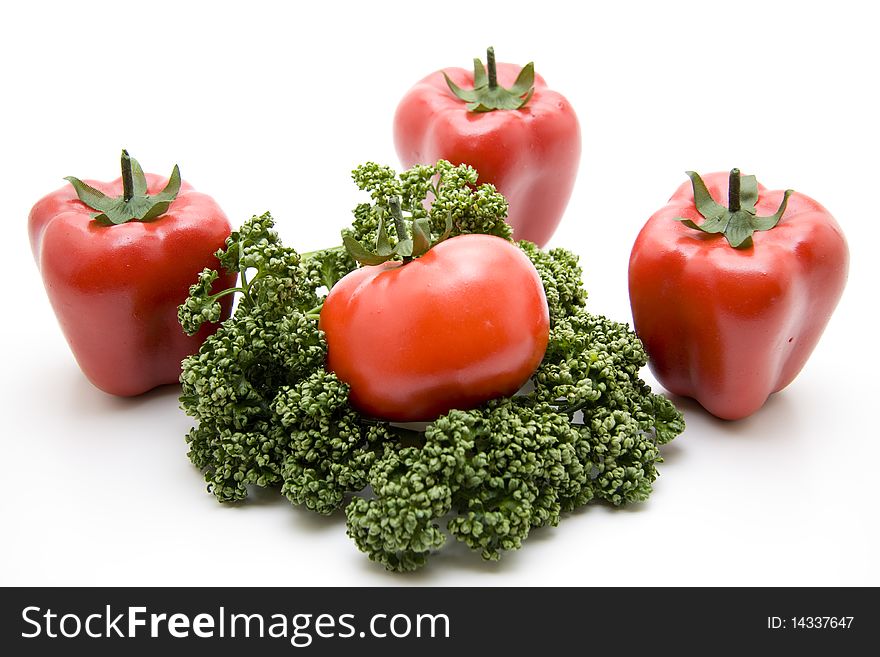 Paprika and tomato with parsley. Paprika and tomato with parsley