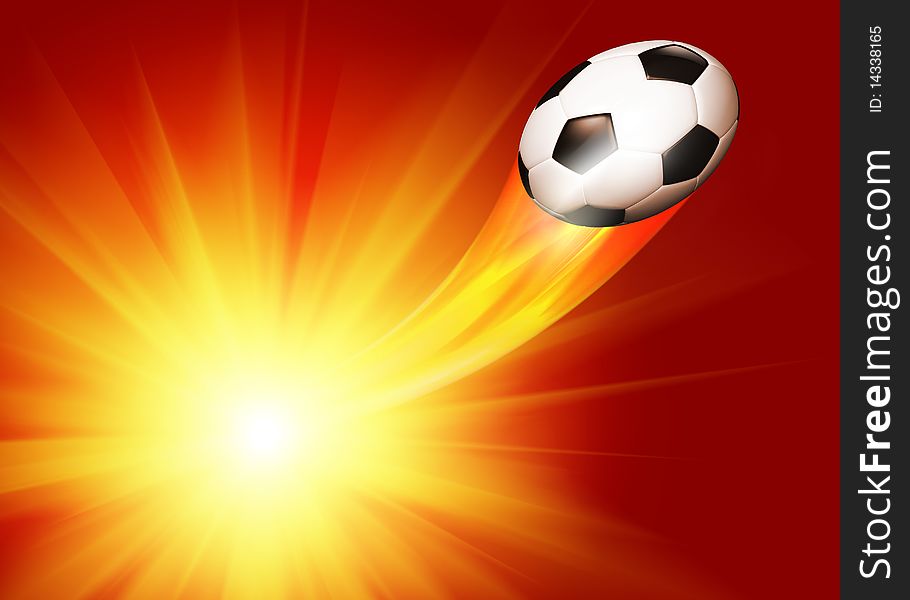 The soccer ball flying from sunrise. The soccer ball flying from sunrise.