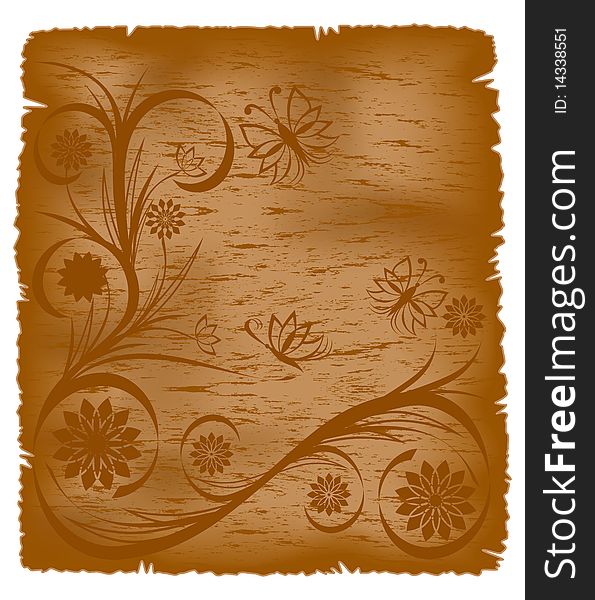 Vector illustration of an old paper with floral ornament