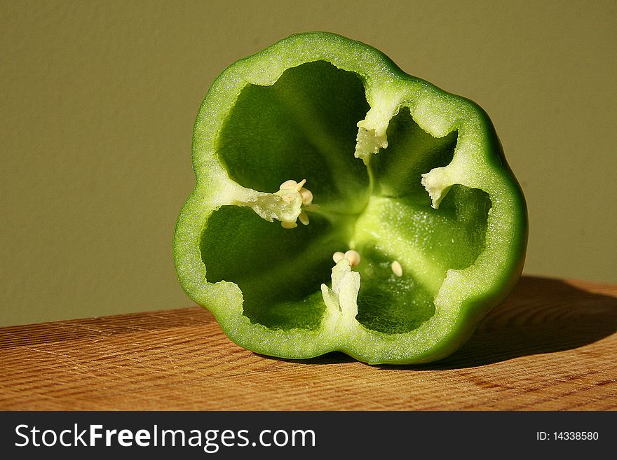 Sliced peppers on the board. Sliced peppers on the board