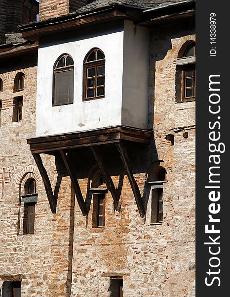 Serbian orthodox Monastery Hilandar, facade detail, Monks Republic Holy Mount Athos, Greece