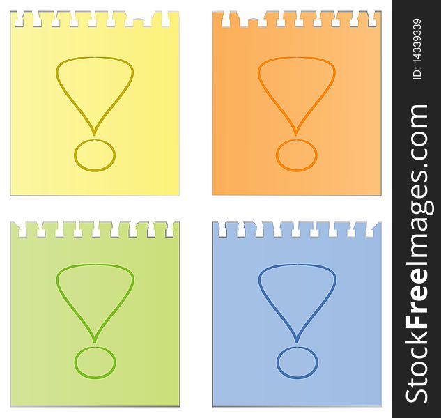 Exclamation marks on sheets of paper. Vector illustration