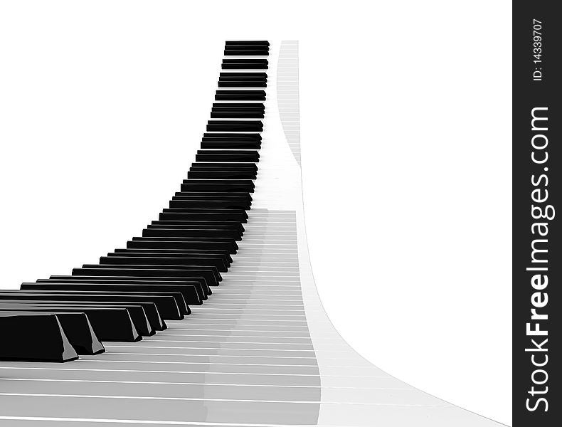 Rising piano keyboard isolated on white background