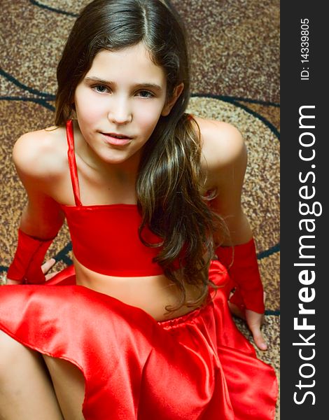 Portrait teen girl in red for your design