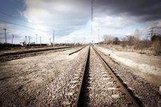 Railroad Track With Focus On Track Royalty Free Stock Images
