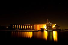 A Shipyard At Night Stock Photo