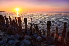 Poles In The Ocean At Sunset Royalty Free Stock Image Poles In The Ocean At Sunset Royalty Free Stock Image