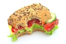 Fresh Sandwich With Salami Cheese And Vegetables Royalty Free Stock Photography