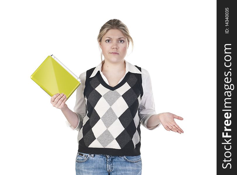 Girl with shocked expression with laptop PC