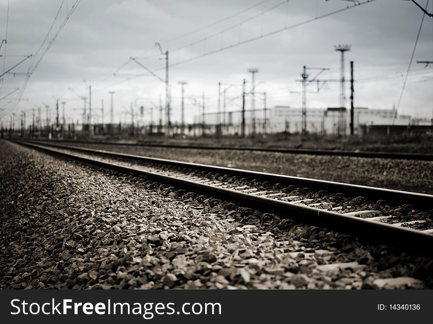 Railroad track with focus on track