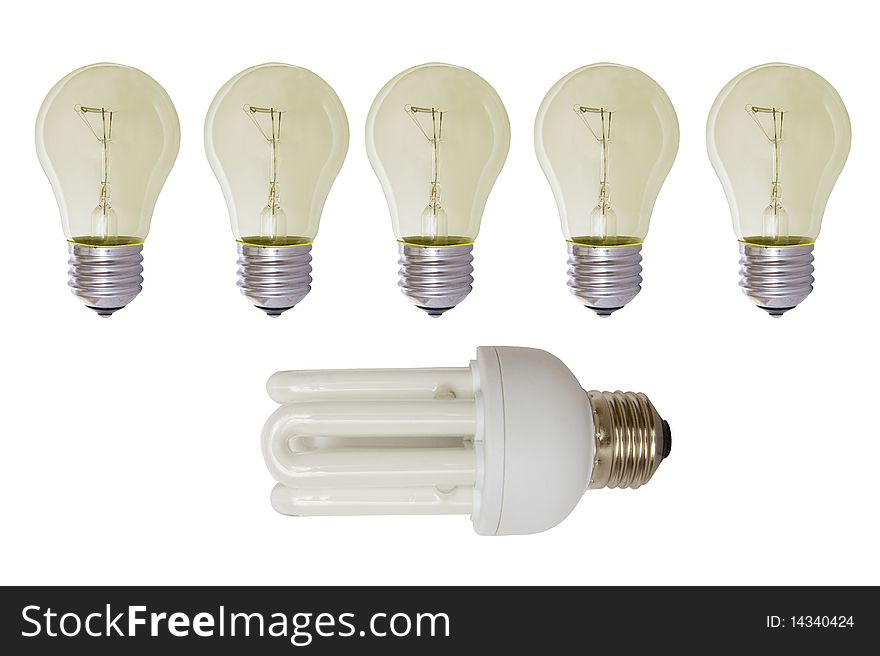 Bulbs with a new bulb isolated on white