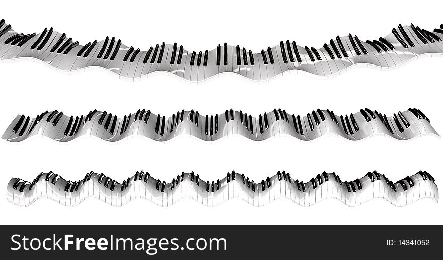 Wavy piano keyboard isolated on white background