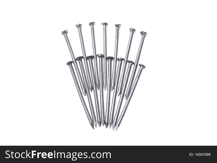 Figure made of steel nails. Isolated on white background