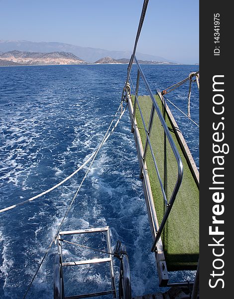 Ship's ladder on swimming yacht