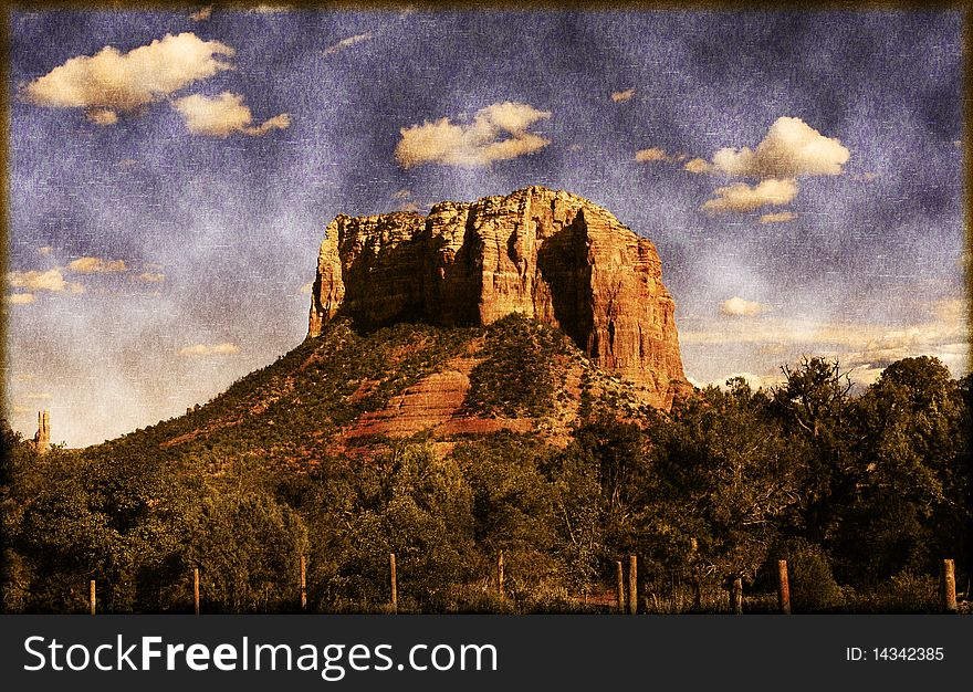 Vintage-styled photo of Sedona, Arizona Butte. Vintage-styled photo of Sedona, Arizona Butte