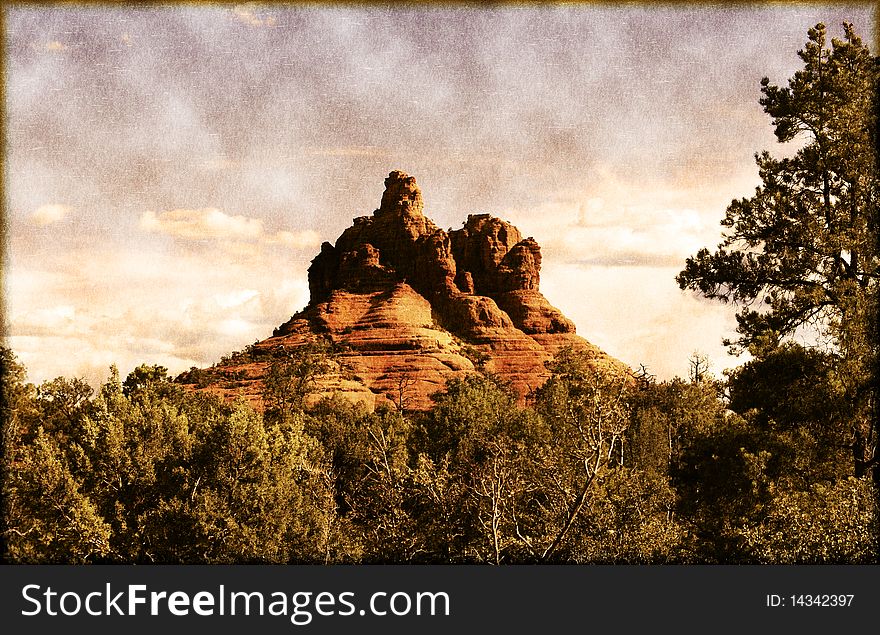 A vintage-styled photo of Sedona, Arizona mountains. A vintage-styled photo of Sedona, Arizona mountains.