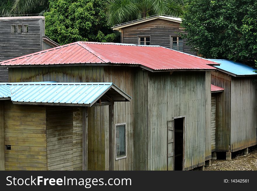 Wooden Huts With Colorful Roof