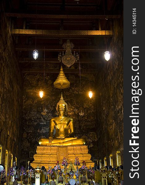 Golden Buddha in Wat su tat Bangkok Thailand