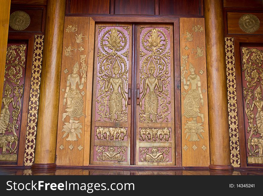 Thai style door in lao temple