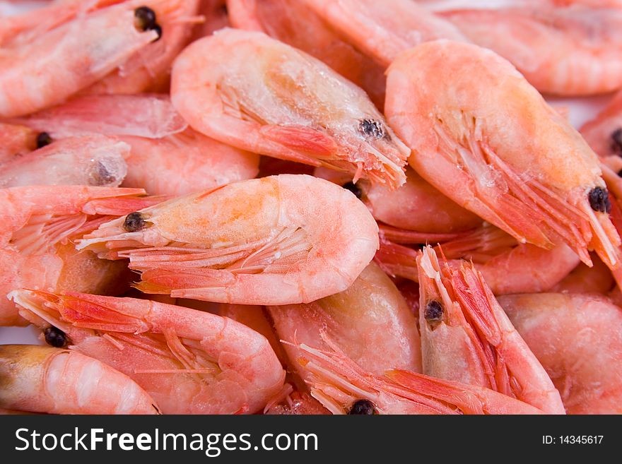 Raw shrimp macro, seafood background