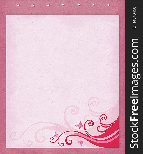 Old pink paper with floral design element. Old pink paper with floral design element.
