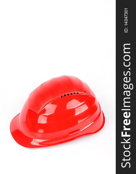 Isolated red work helmet on white background