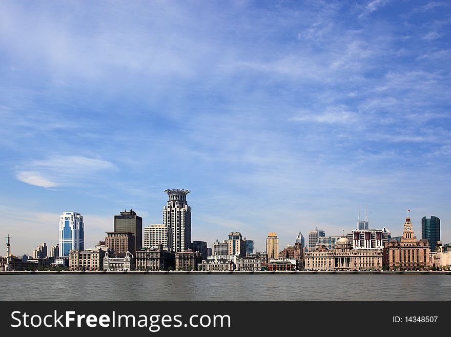 Shanghai Puxi skyline with blue sky