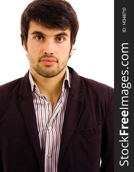 Young casual man portrait in a white background