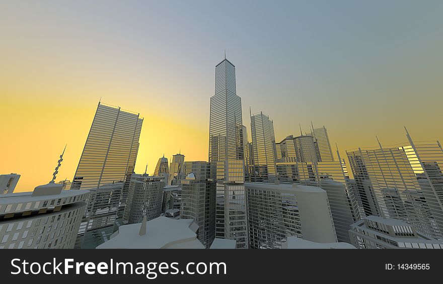 Extreme moderne skyline in the sunset for designers as background. Extreme moderne skyline in the sunset for designers as background