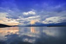 Sunset,sunrise Landscape,panorama.Beautiful Nature.Blue Sky,amazing Colorful Clouds.Natural Background.Artistic Wallpaper.Lake,sun Stock Photo