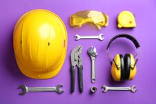 Flat Lay Composition With Different Construction Tools Royalty Free Stock Photography