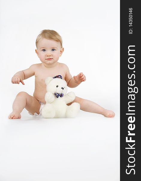 Girl with teddy - bea,on white background. Girl with teddy - bea,on white background.