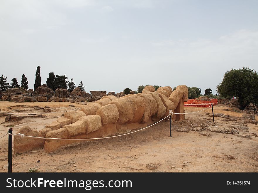 The remains of the ancient Greek temple in Agrigento Sicily Italy. The remains of the ancient Greek temple in Agrigento Sicily Italy